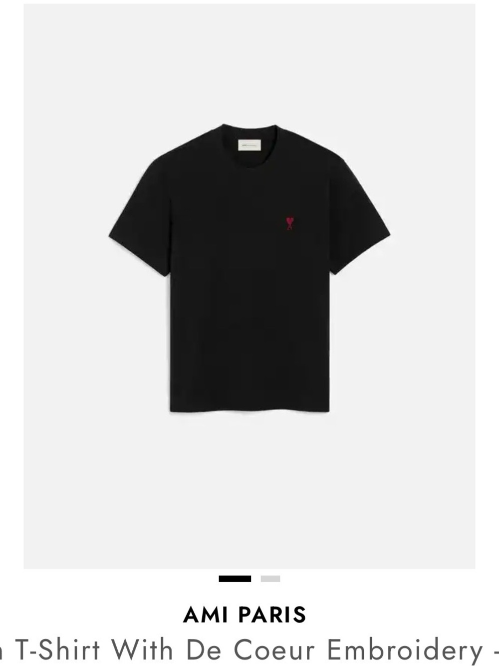 AMI PARIS Women’s  Black T-Shirt with Red Heart Embroidery